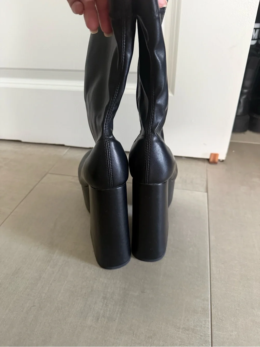 Women's Black LAMODA Platform Block Heel Sock Boots
